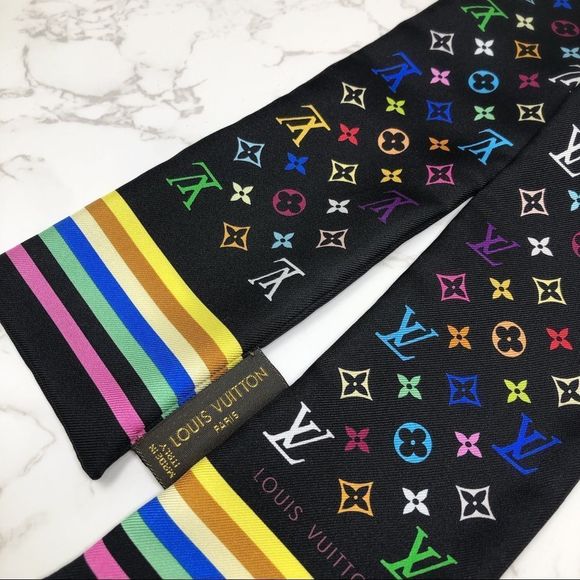 SOLD Louis Vuitton Murakami black multicolored bandeau twilly scarf Rare - Picture 4 of 10